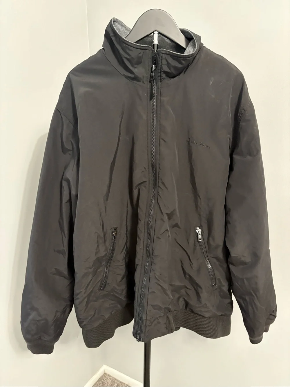 L.L. Bean Vintage Warm-Up Jacket Fleece Lined Black XL Bomber Gorpcore